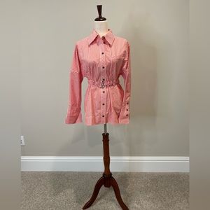 GANNI Organic cotton, striped belted Button-Up NWT thin stripe orangedotcom